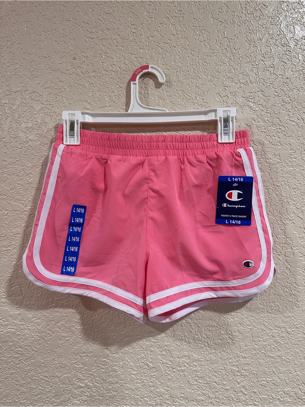 Youth Champion Pink Athletic Shorts with White Trim